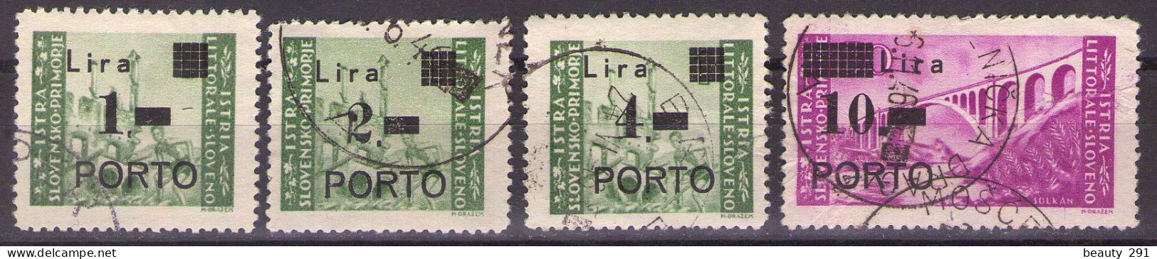 1946 ISTRIA E LITORALE SLOVENO SEGNATASSE,PORTO ,Sass.8-11   TIP Ia,I, USED - Joegoslavische Bez.: Slovenische Kusten