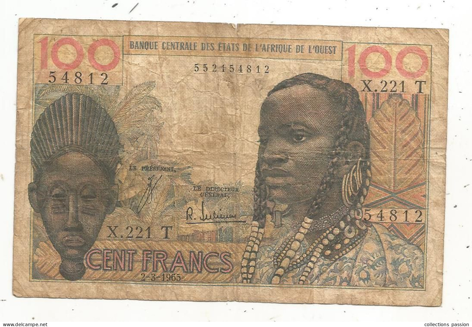 Billet, Banque Centrale Des états De L'Afrique De L'ouest, TOGO, T, 100 Francs, 2-3-1965, 2 Scans - Togo