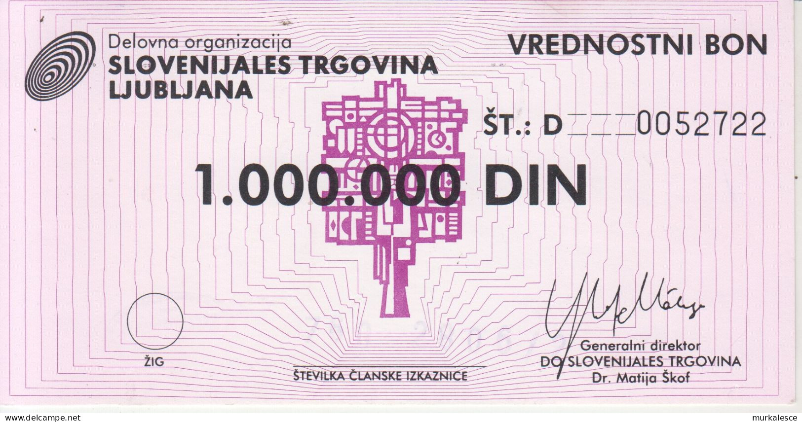 8872    SLOVENIJA   BON   1000.000  DINARA - Slovenia