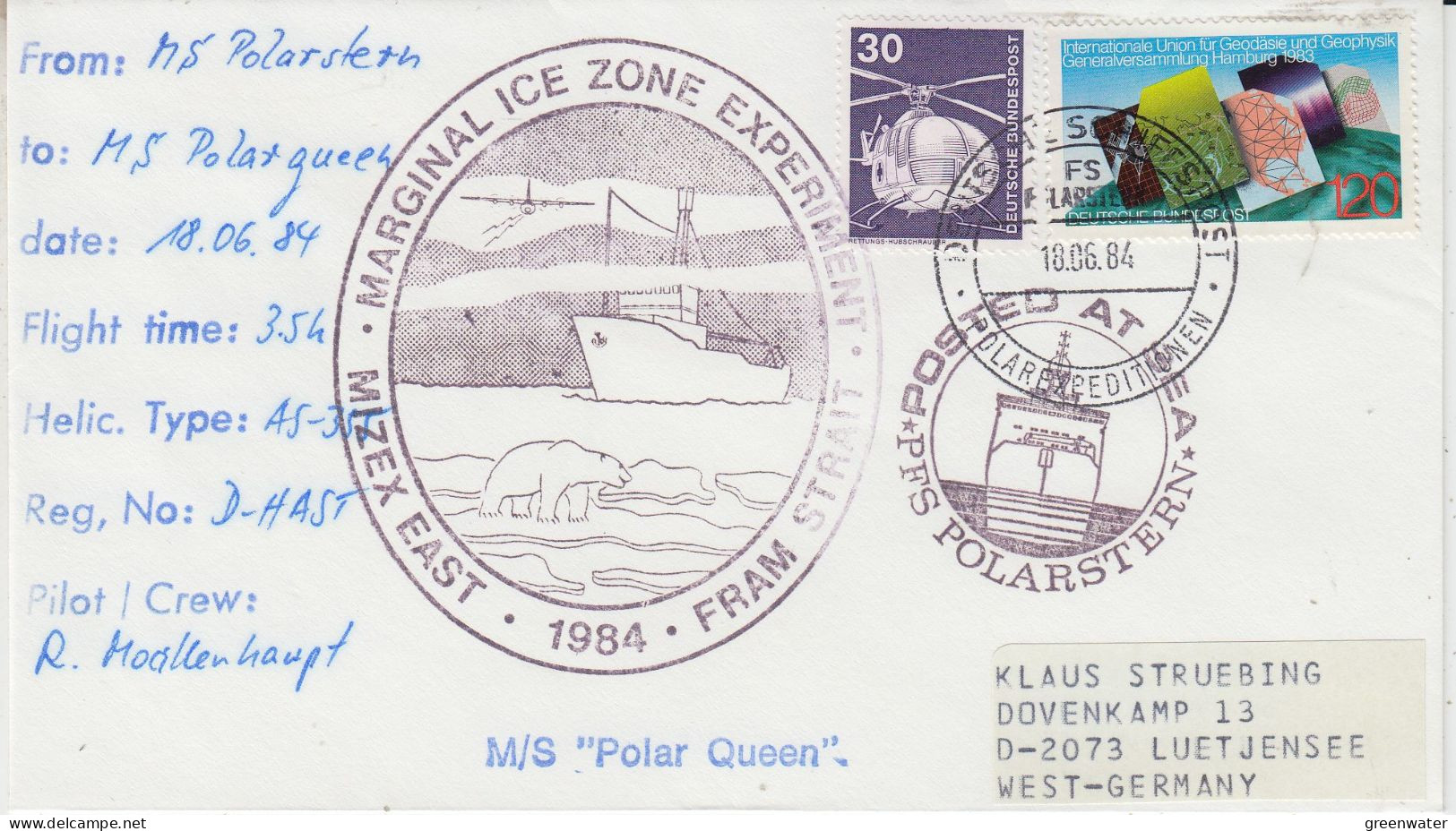 Germany Mizex Project 1984 Heli Flight From Polarstern To Polarqueen 18.06.1984 (MZ172) - Vols Polaires