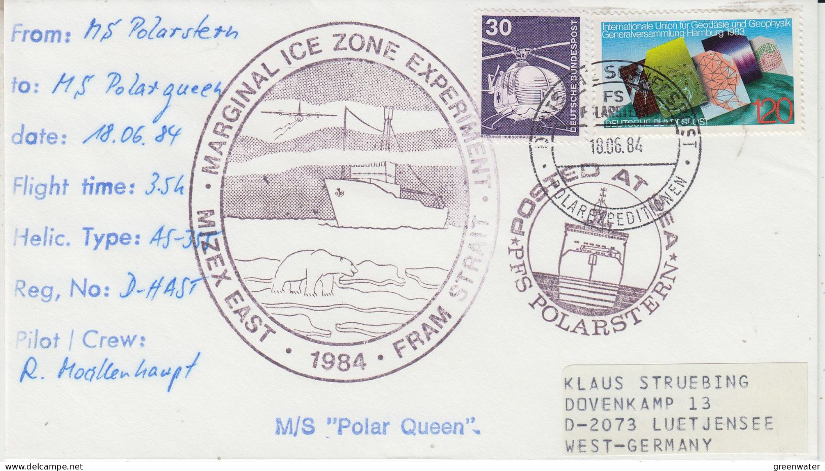 Germany Mizex Project 1984 Heli Flight From Polarstern To Polarqueen 18.06.1984 (MZ172) - Polar Flights