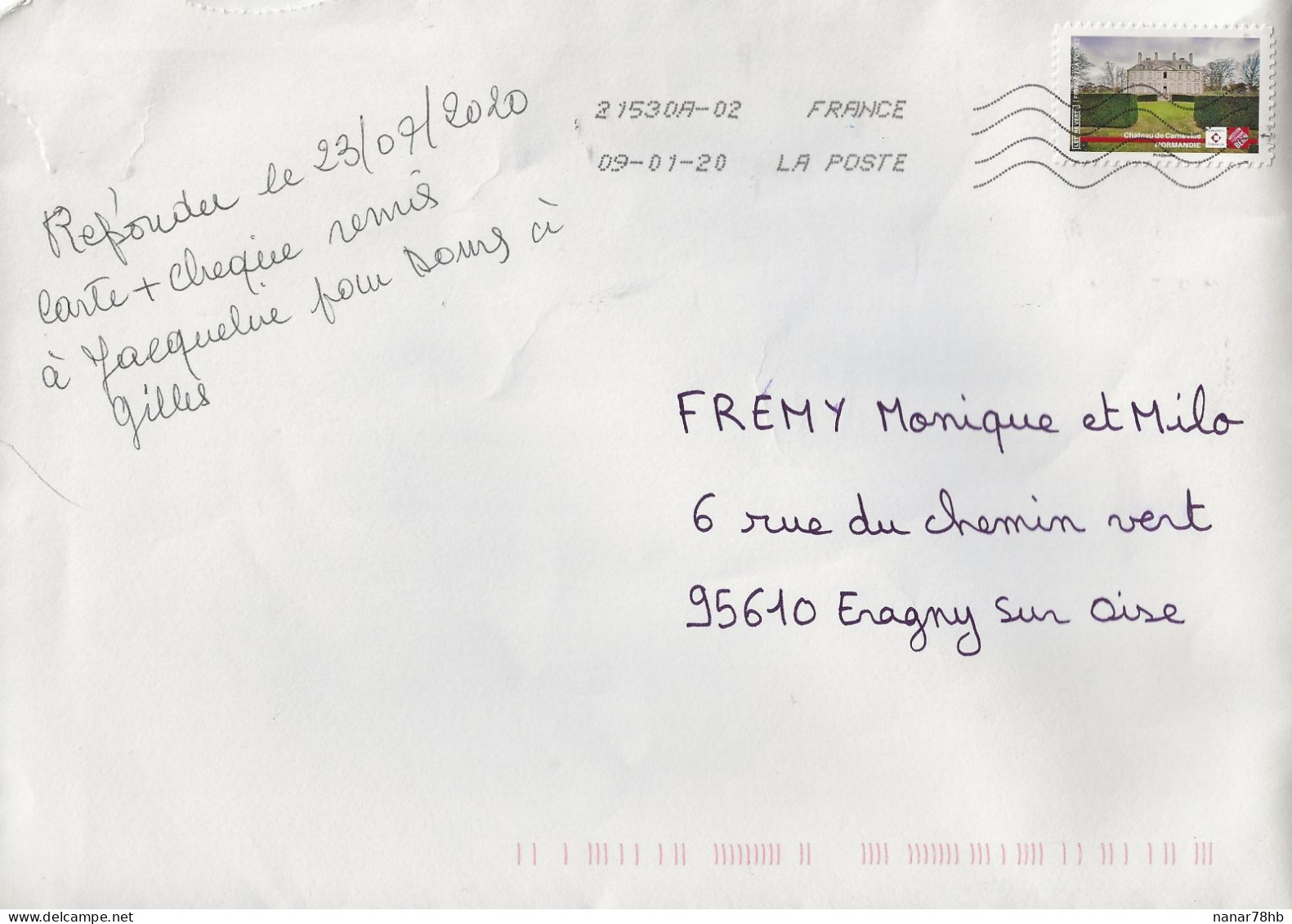 Timbre Seul Sur Lettre N°A1768, Patrimoine De France, (oblitération Du 09/01/2020) - Storia Postale