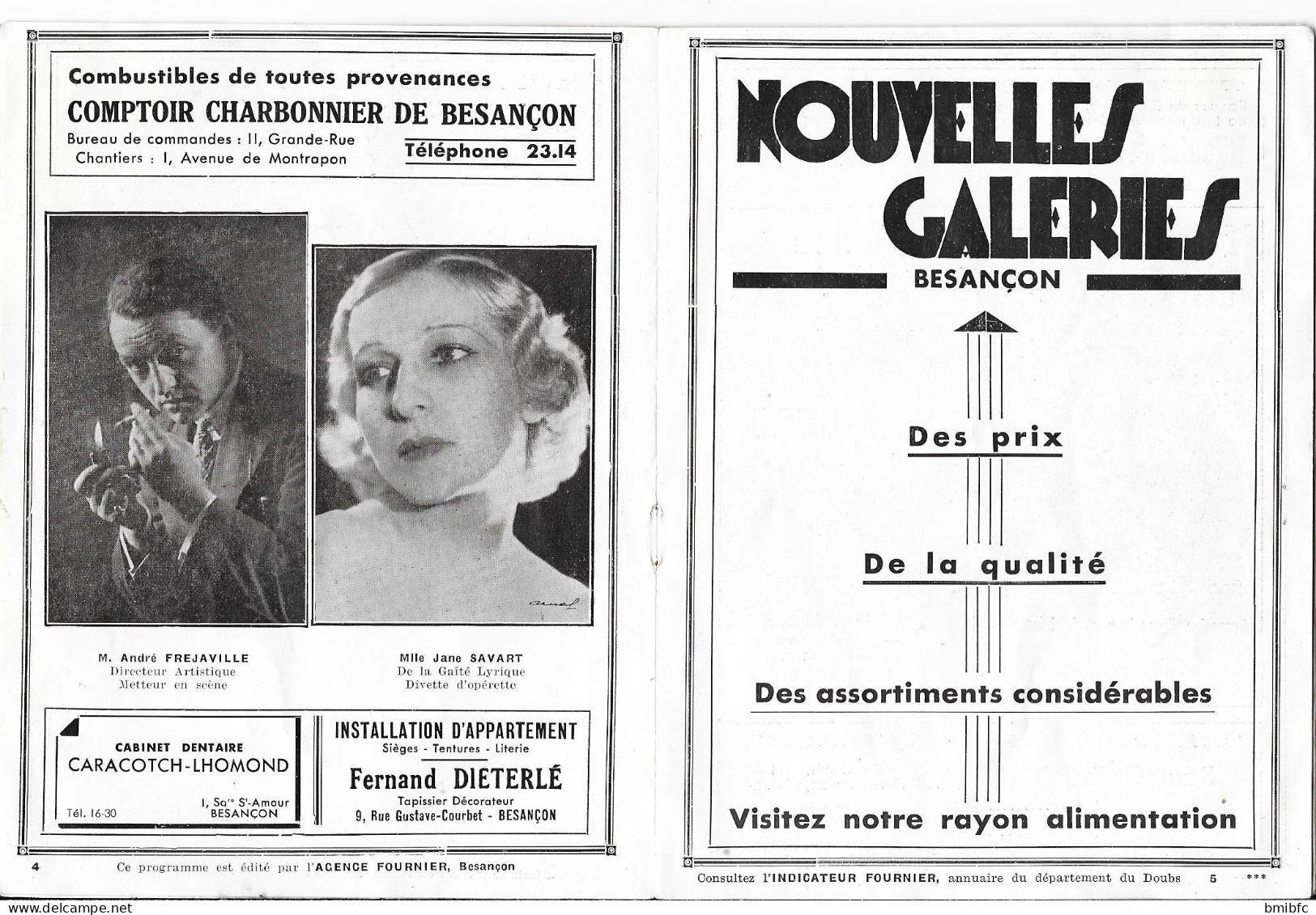 Saison 1935-1936 - Théâtre Municipal De BESANÇON - Programme - Prix 1 Fr. 50  - (Nombreuses Publicités Commerciales) - Europa
