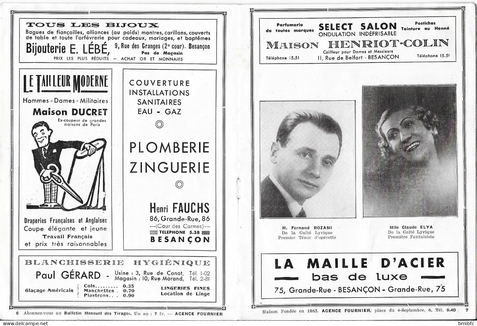 Saison 1935-1936 - Théâtre Municipal de BESANÇON - Programme - Prix 1 Fr. 50  - (Nombreuses publicités Commerciales)