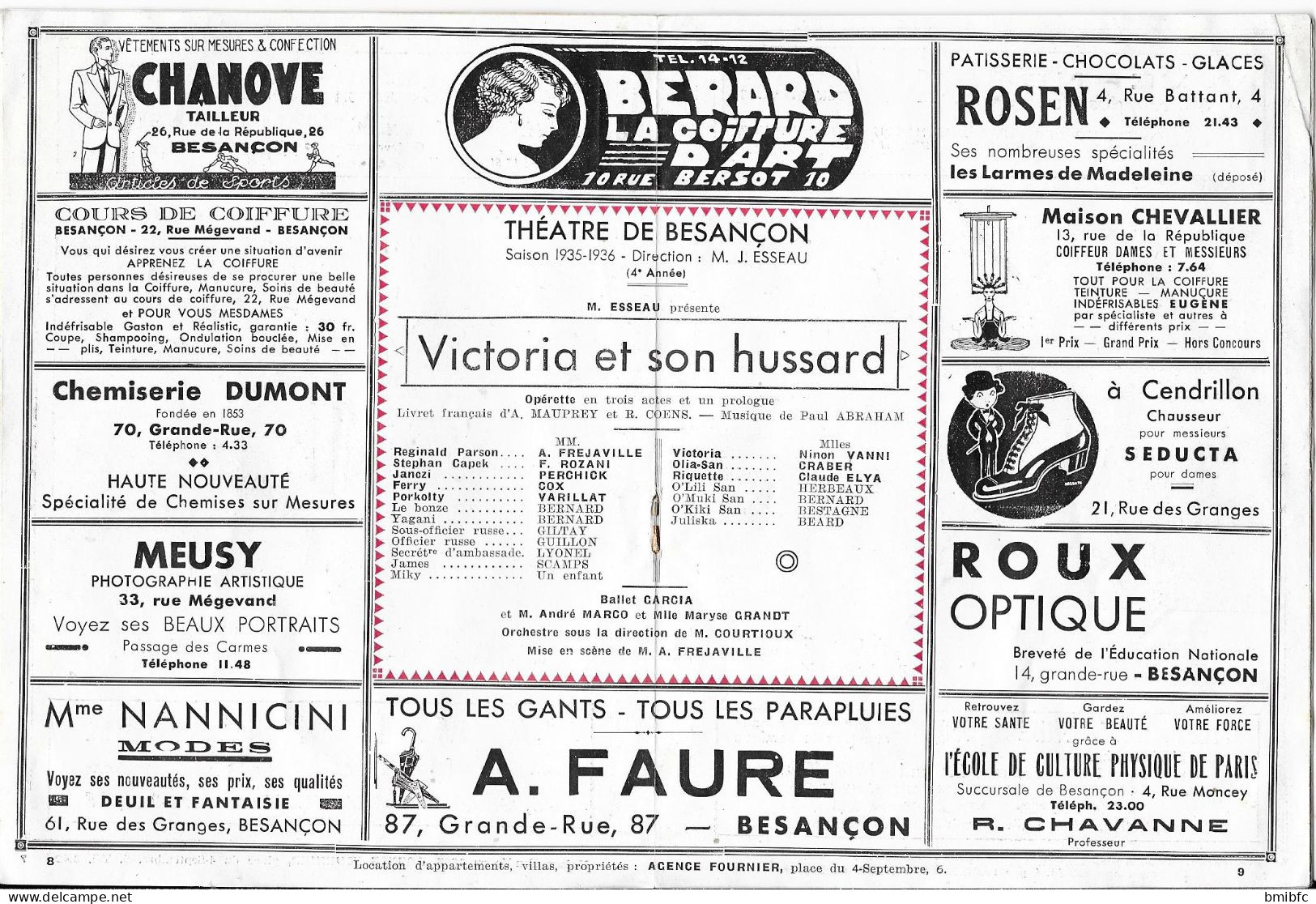 Saison 1935-1936 - Théâtre Municipal de BESANÇON - Programme - Prix 1 Fr. 50  - (Nombreuses publicités Commerciales)