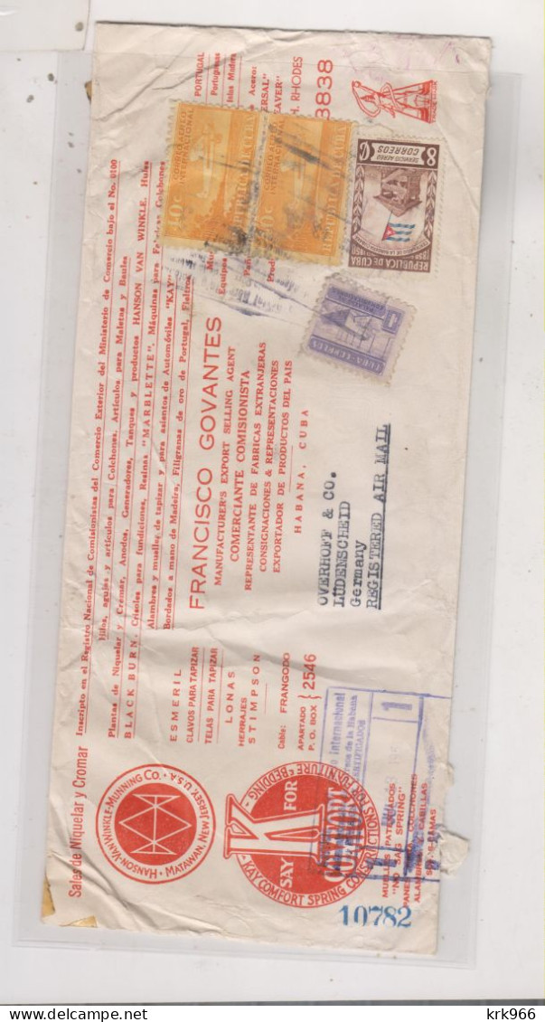 CUBA  HAVANA LA HABANA 1951  Registered Airmail Cover To Germany - Lettres & Documents