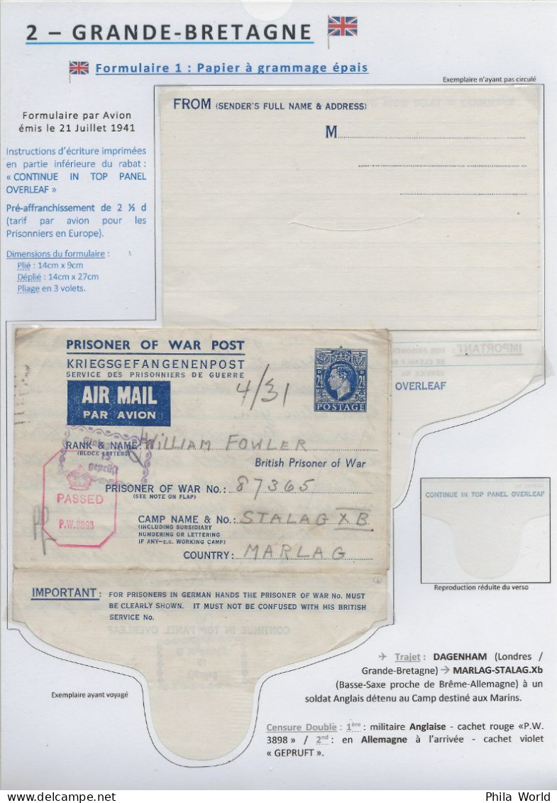 COLLECTION Entier Postal Stationery POW WW2 Partie 2 GREAT BRITAIN Formulaires Avion Prisonniers 2ème Guerre Mondiale - Militaria