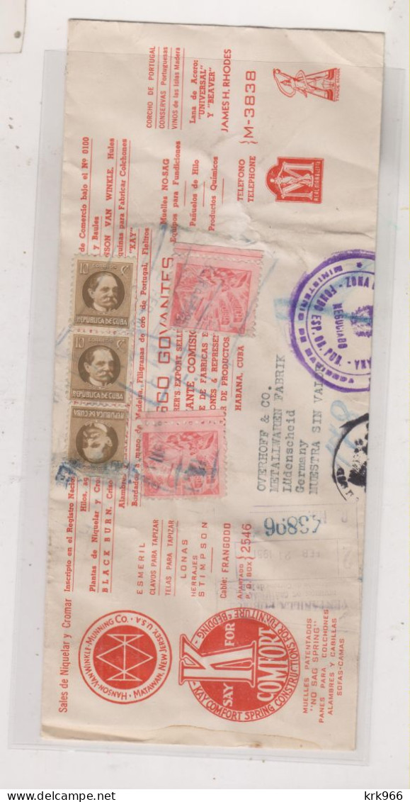 CUBA  HAVANA LA HABANA 1951  Registered Airmail Cover To Germany - Storia Postale