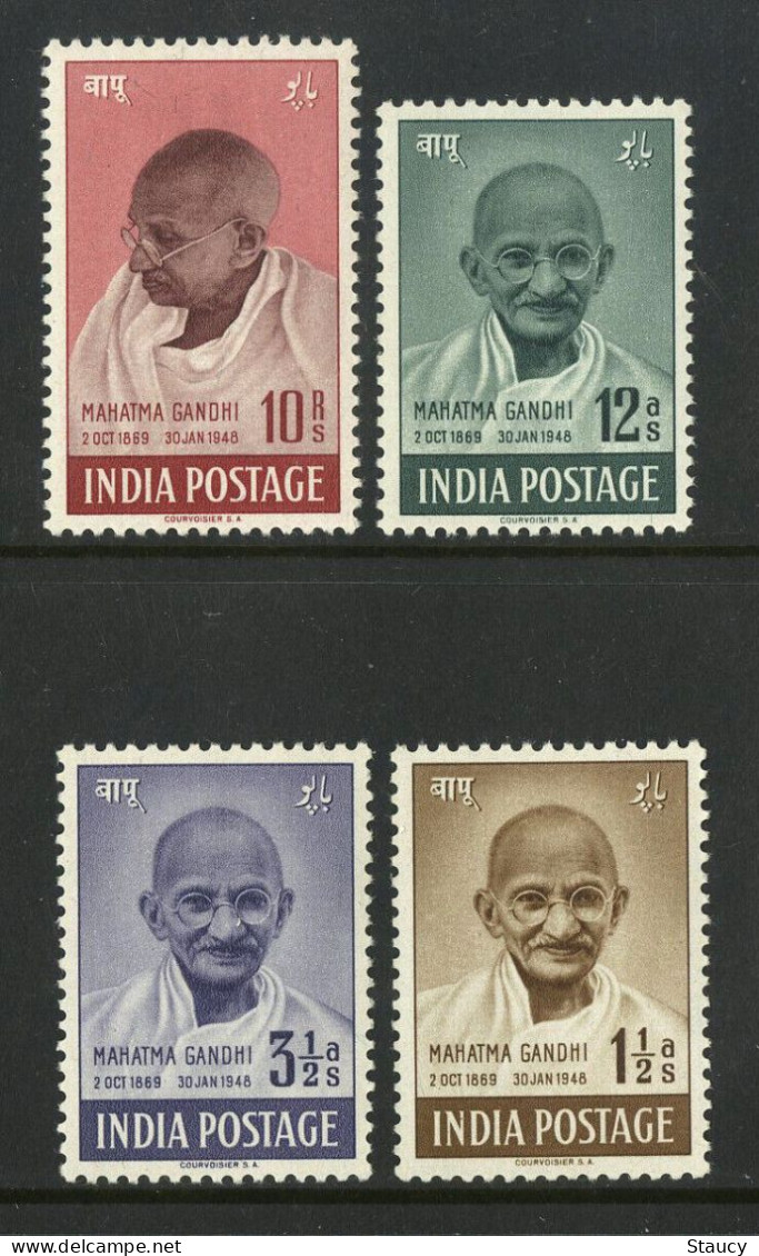 India 1948 Mahatma Gandhi Mourning 4v SET Mounted Mint, NICE COLOUR As Per Scan - Ungebraucht