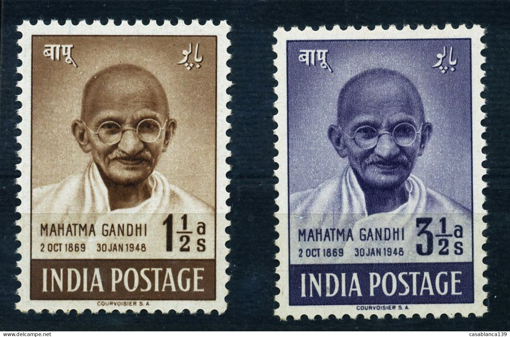 India Gandhi 1948, 1 1/2a, 3 1/2a, Michel 29€ MNH - Unused Stamps