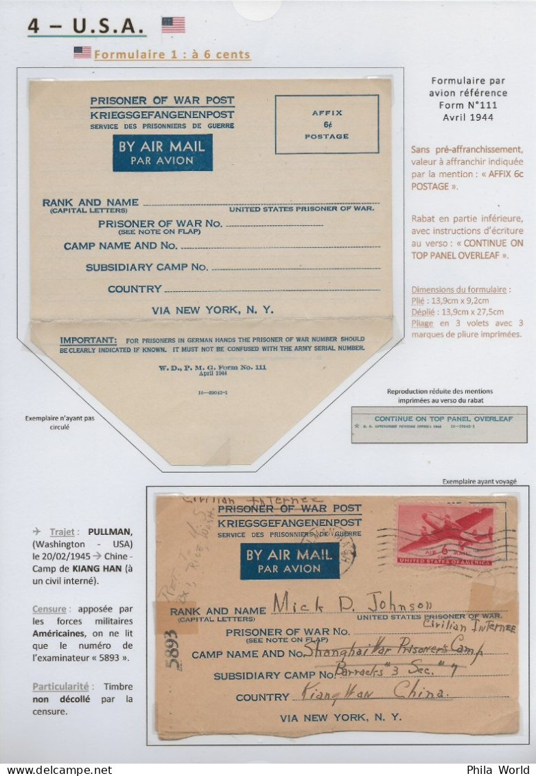 COLLECTION Entier Postal Stationery POW WW2 Partie 4 USA Formulaires Avion Prisonniers 2ème Guerre Mondiale - Militaria