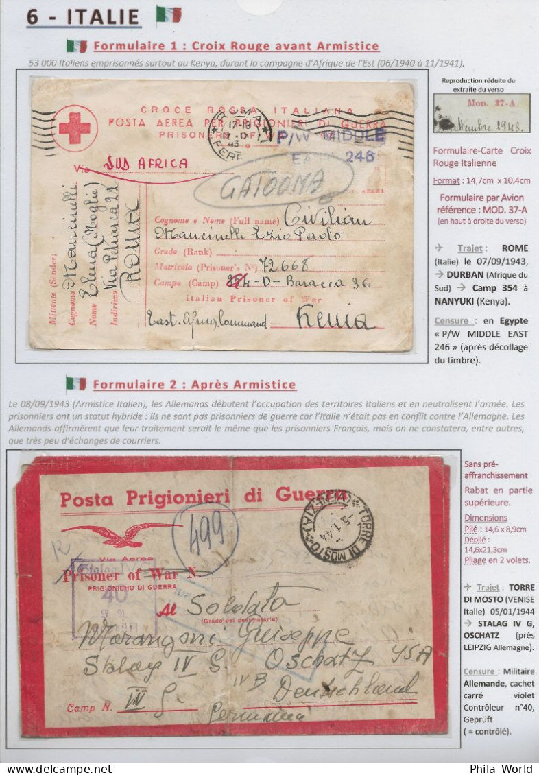 COLLECTION Entier Postal Stationery POW WW2 Partie 6 ITALIE Formulaires Avion Prisonniers 2ème Guerre Mondiale - Militares