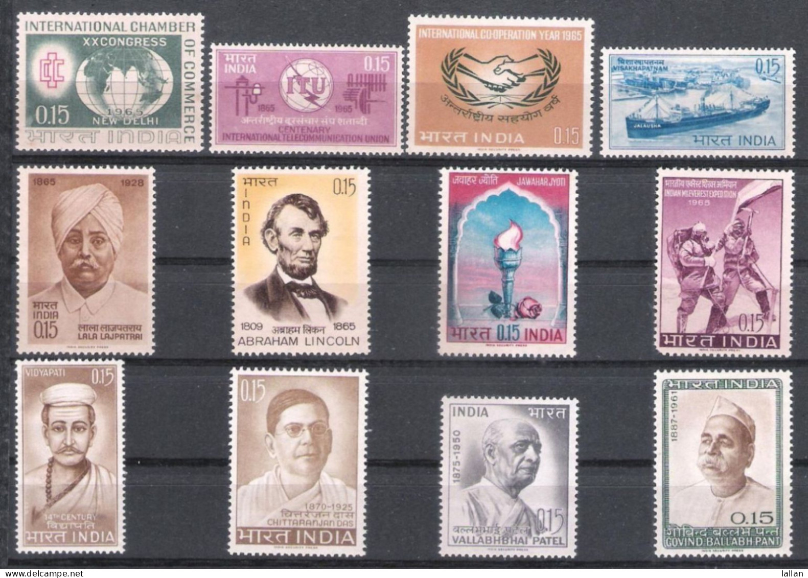 12-MNH, Cpmplete Year1965, Lincoln, Patel, Lala Lajpath Rai, Etc, CV-$5.00, Condition As Pe SGALM2 - Nuovi