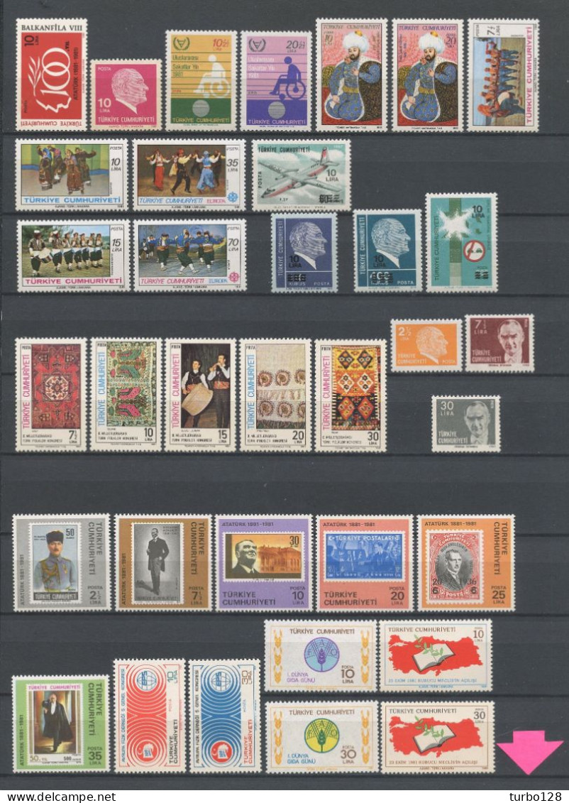 TURQUIE Année 1981 ** Complète N° 2309/2349 Neufs MNH Luxe C 37.10 € Jahrgang Ano Completo Full Year - Années Complètes