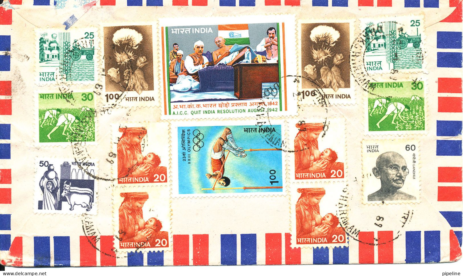 India Air Mail Cover Sent To Germany 23-1-1989 With A Lot Of Stamps (all Stamps Are On The Backside Of The Cover) - Corréo Aéreo