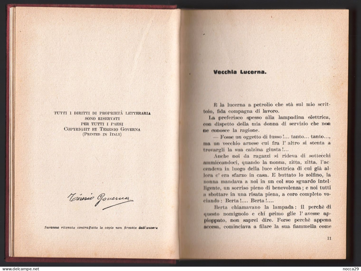 ROMANZO - AUTORE : TERESIO GOVERNA - ANNI 30 - IL VINO DELLA MIA VIGNETTA - EDIZIONI MARSANO - GENOVA (STAMP316) - Tales & Short Stories