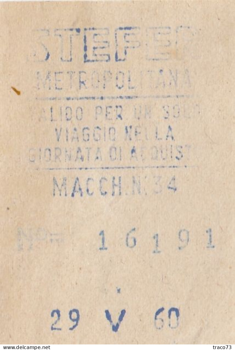 STEFER METROPOLITANA - ROMA   /  Biglietto _ 1960 - Europe