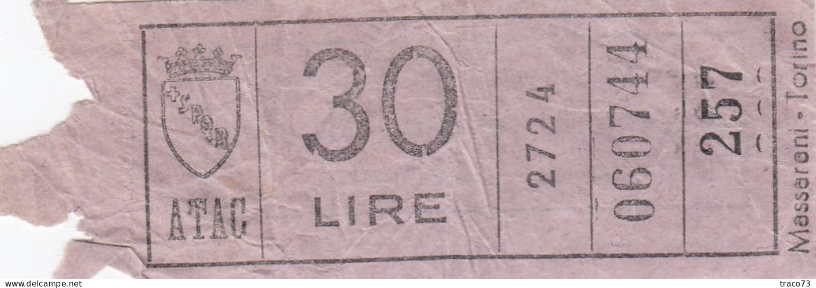 ATAC - ROMA  _ Anni '50-'60 /  Ticket  _ Biglietto Da Lire 30 - Europa
