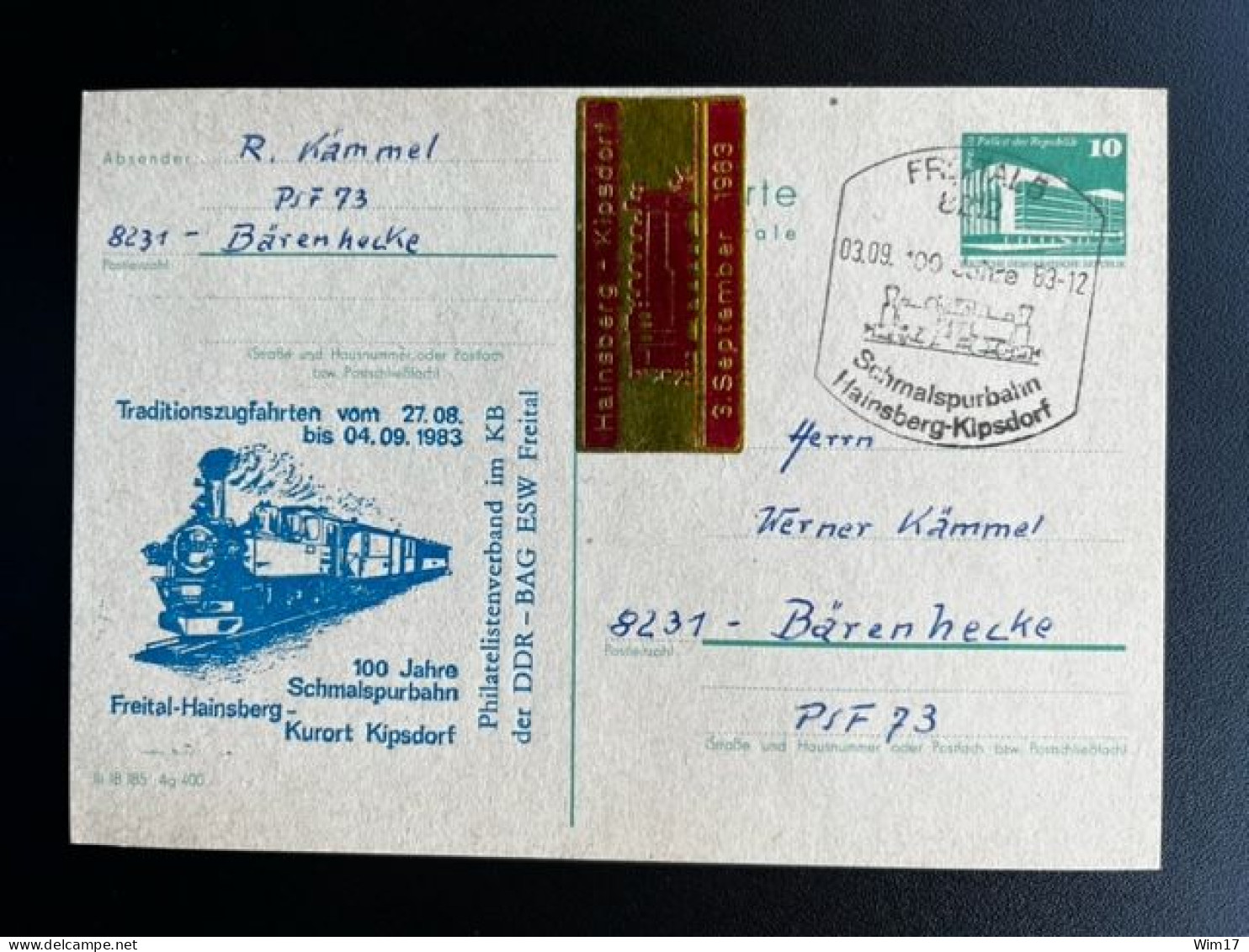 EAST GERMANY DDR 1983 POSTCARD FREITAL TO BARENHECKE 03-09-1983 OOST DUITSLAND DEUTSCHLAND TRAINS - Postkarten - Gebraucht