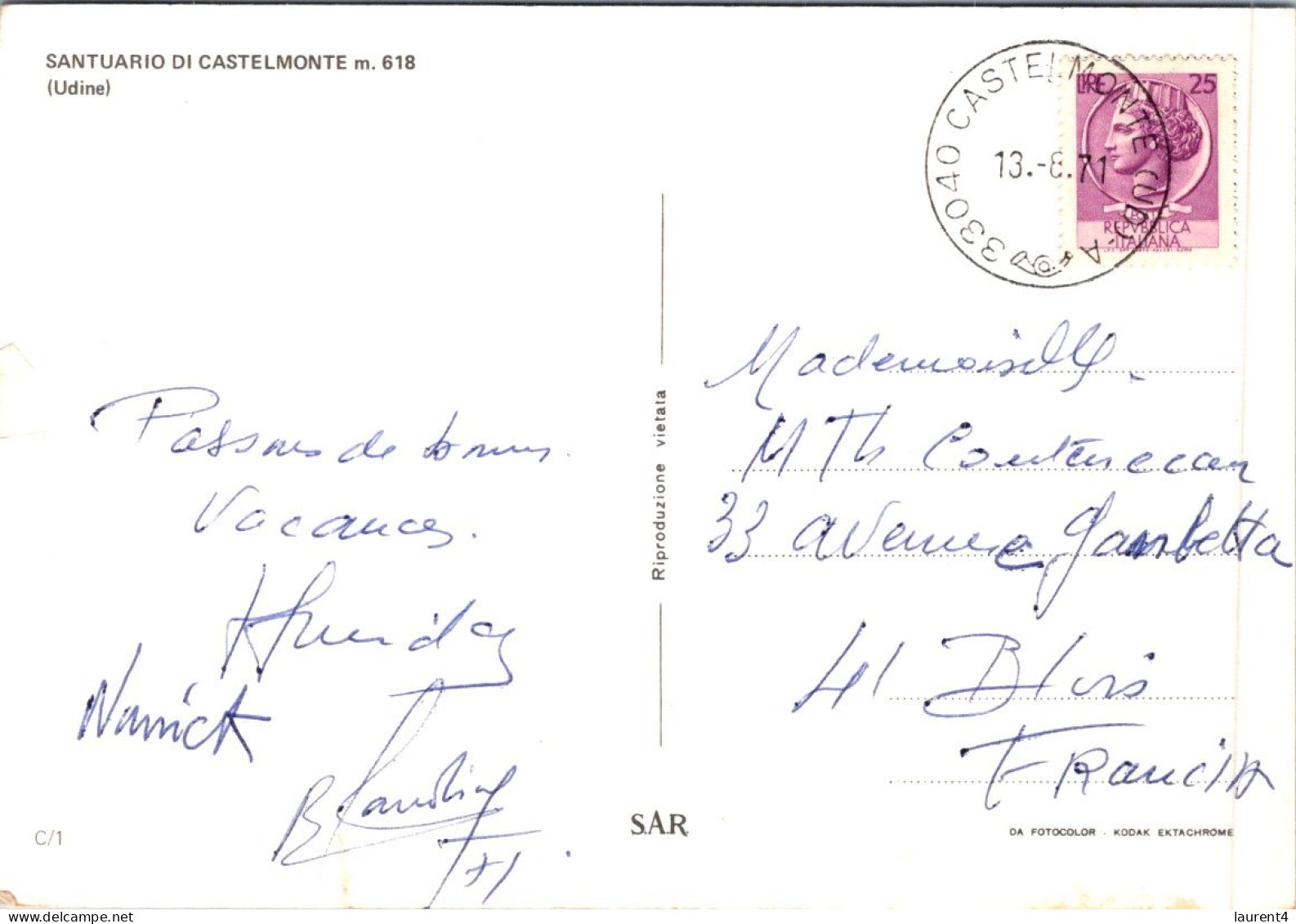 25-9-2023 (2 U 6) Italy - Castelmonte Sanctuary (posted To France 1971) - Eglises Et Cathédrales
