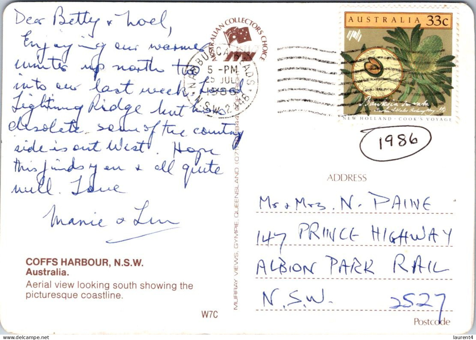 25-9-2023 (2 U 8) Australia - NSW - Coffs Harbour (posted 1986 - With Stamp) - Coffs Harbour