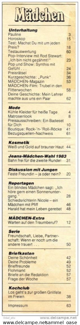 Mädchen Zeitschrift 22.6.1983 Mit Synthesizer Popmusik - Kinder- En Jeugdtijdschriften