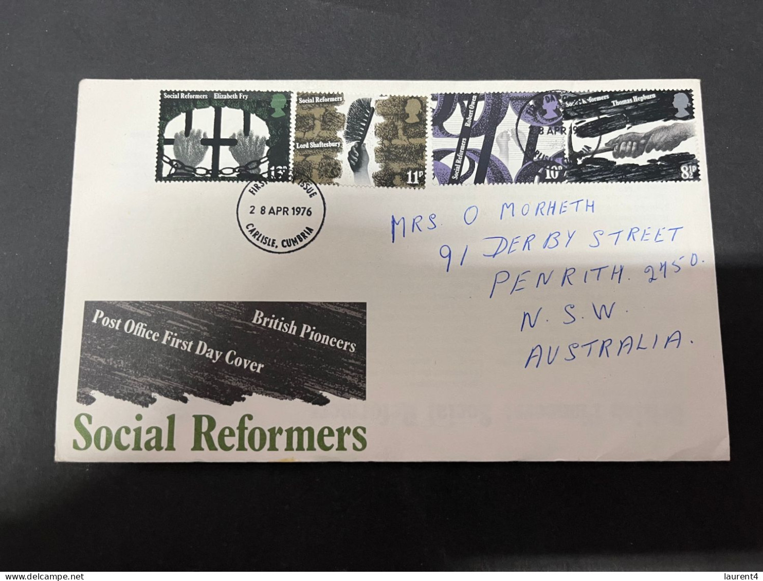 25-9-2023 (2 U 9) UK FDC Cover (1 Cover Posted To Australia) 1976 - Social Reformers - 1971-1980 Decimal Issues