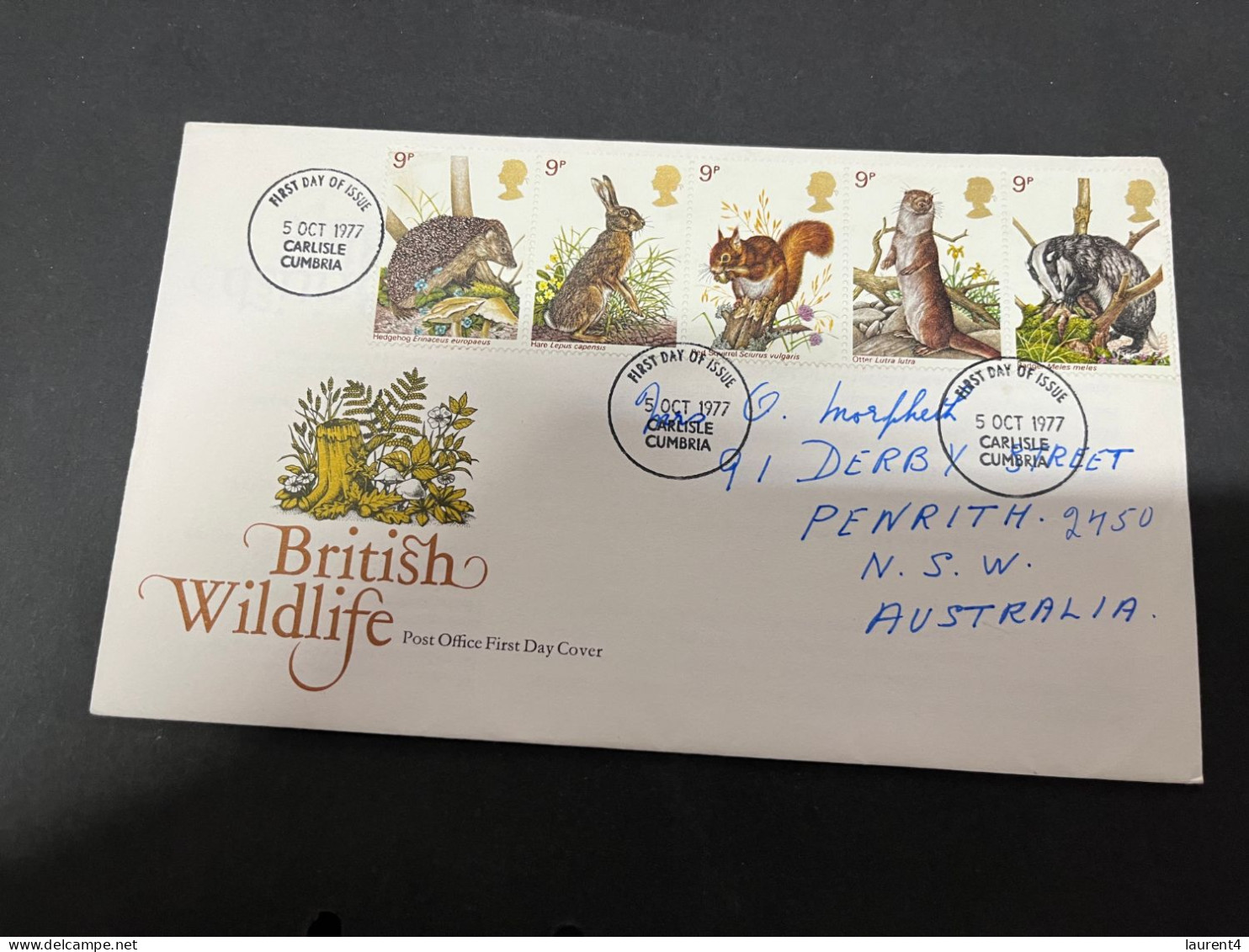 25-9-2023 (2 U 9) UK FDC Cover (1 Cover Posted To Australia) 1977 - British Wildlife (with Squirrel - Rabbit Retc) - 1971-1980 Decimal Issues