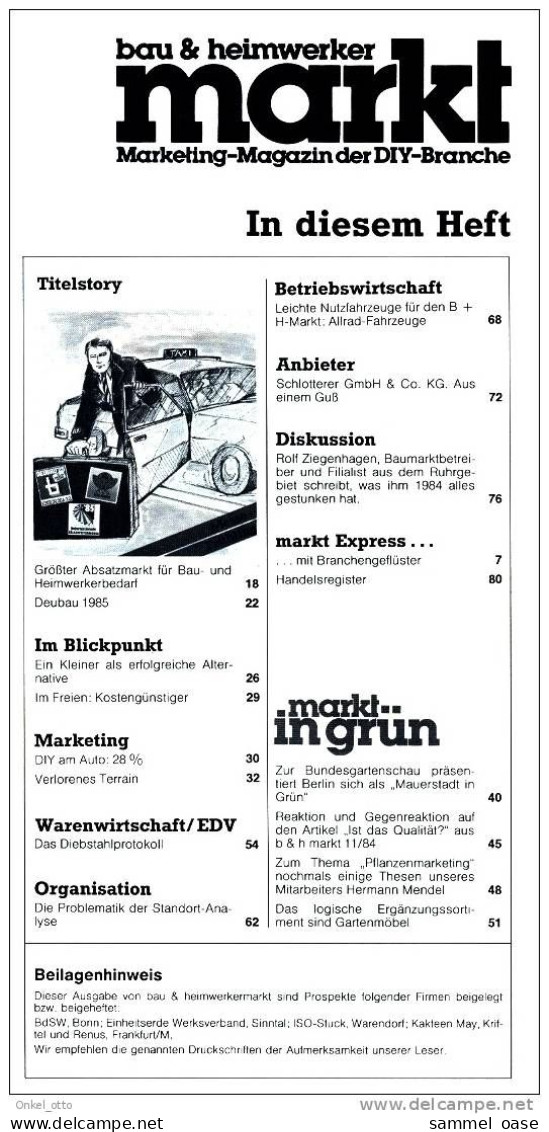 Marketing Magazin Baumarkt DIY - Branche Analyse 1985 - Sonstige & Ohne Zuordnung