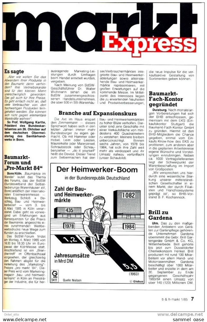 Marketing Magazin Baumarkt DIY - Branche Analyse 1985 - Otros & Sin Clasificación