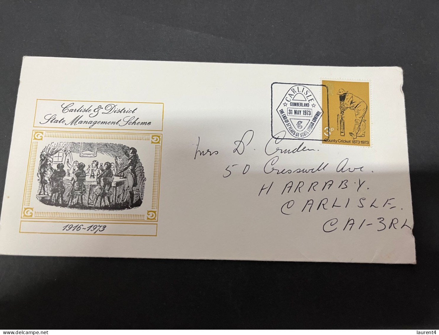 25-9-2023 (2 U 9) UK FDC Cover (1 Cover Posted Locally 1973) Carlisle (with Cricket 3p Stamp) With Insert - 1971-1980 Decimal Issues