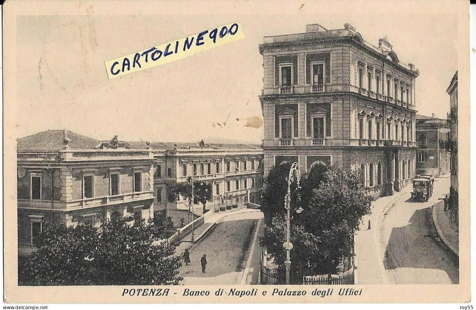 Basilicata-potenza Banco Di Napoli E Palazzo Degli Uffici Animata Veduta Anni 30 (v.retro/f.piccolo) - Potenza