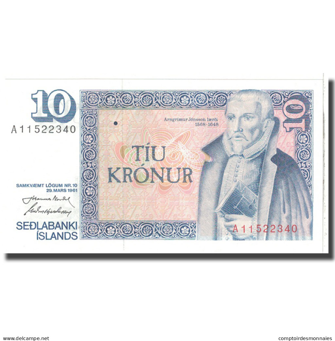 Billet, Iceland, 10 Kronur, 1961, 1961-03-29, KM:48a, NEUF - Islande