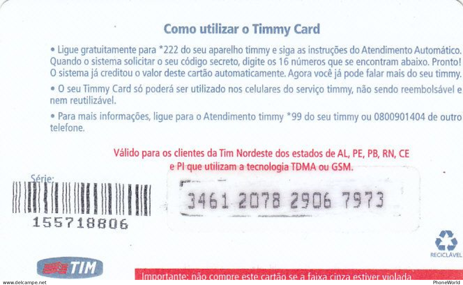 Brasil, Tim Timmy GSM Refill, Natal R$20, Christmas - Brasilien