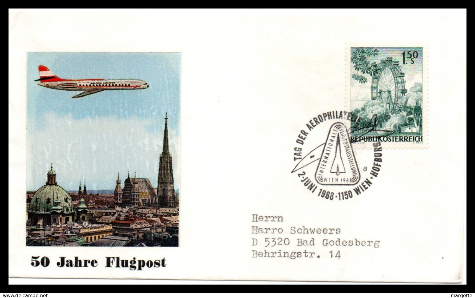 Autriche  Wien 02/06/1968  50 Jahre Flugpost - Briefe U. Dokumente