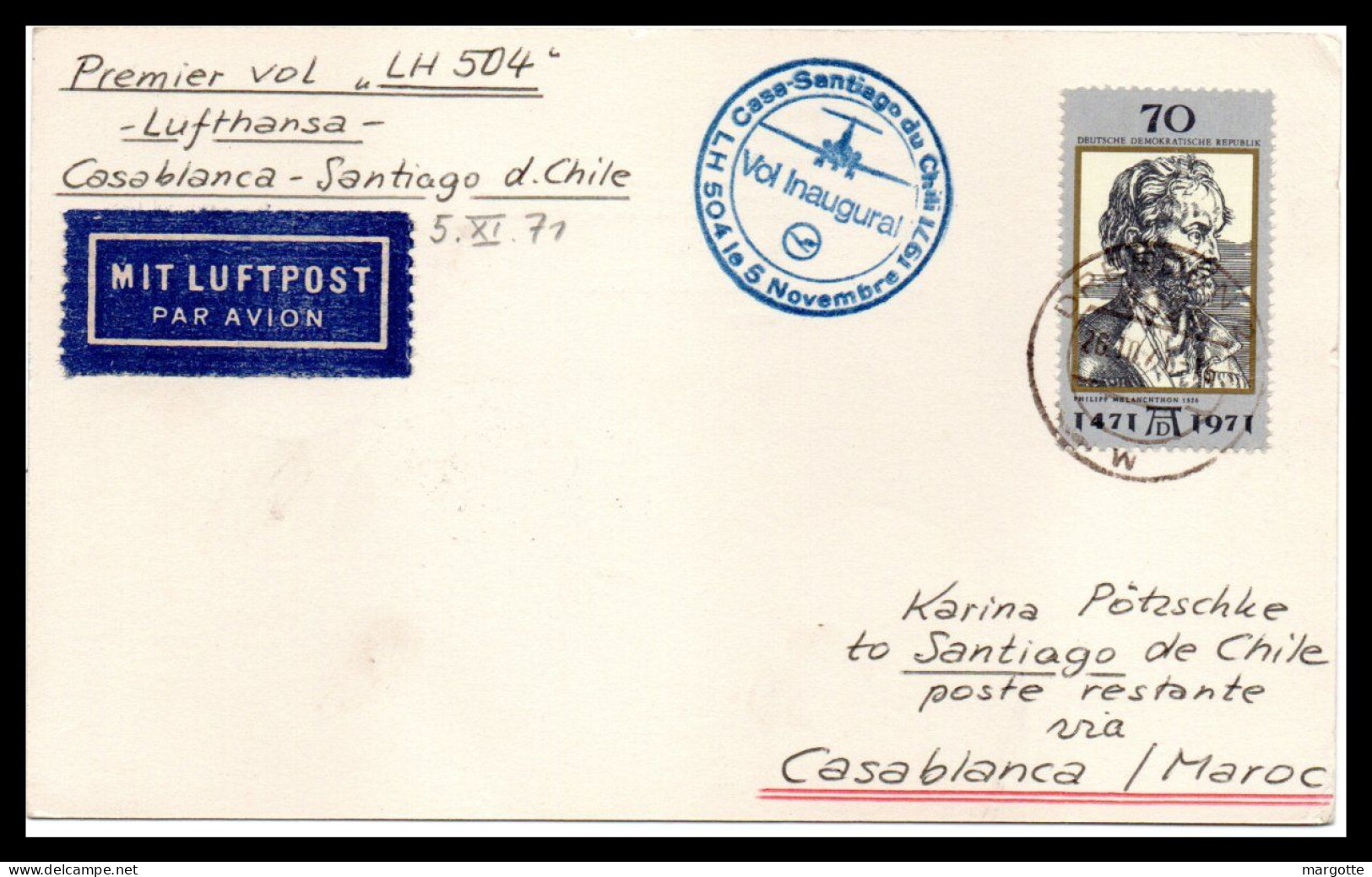 FFC Lufthansa  Casablanca-Santiago Du Chili  05/11/1971 - Airmail