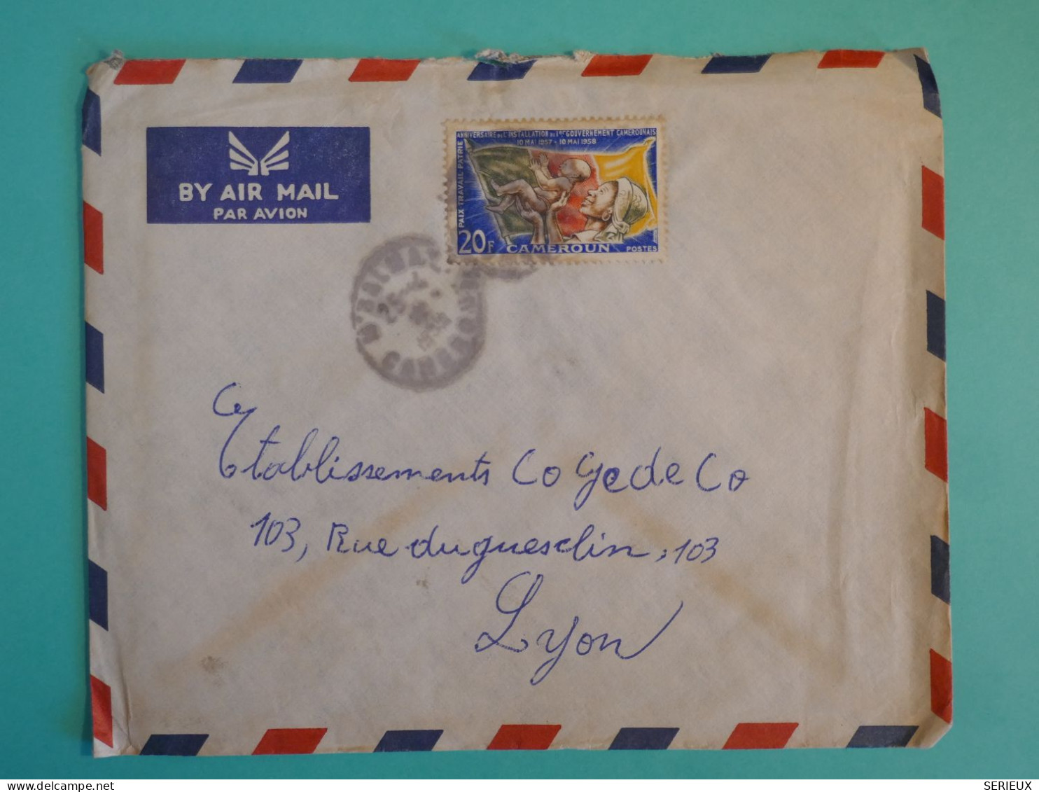 DB18 CAMEROUN   BELLE LETTRE 1958 PETIT BUREAU M BALMA A LYON FRANCE + ++AFF.INTERESSANT++++ - Lettres & Documents