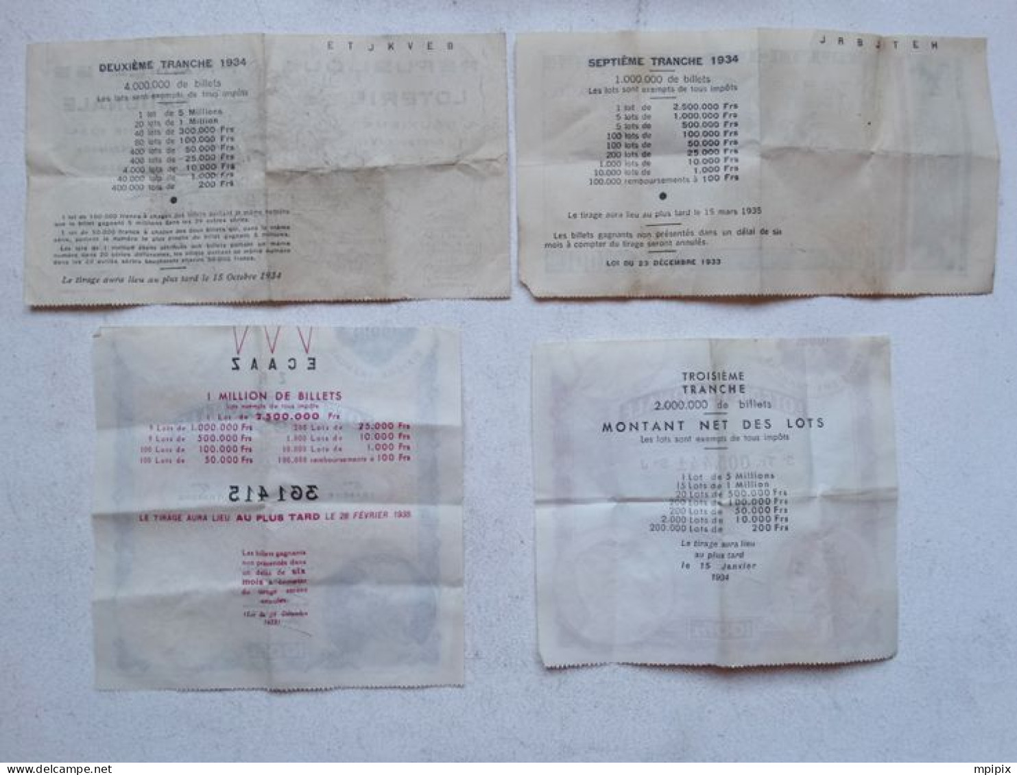 4 Billets De La Loterie Nationale Tranche Année 1934 100 Frs - Billets De Loterie