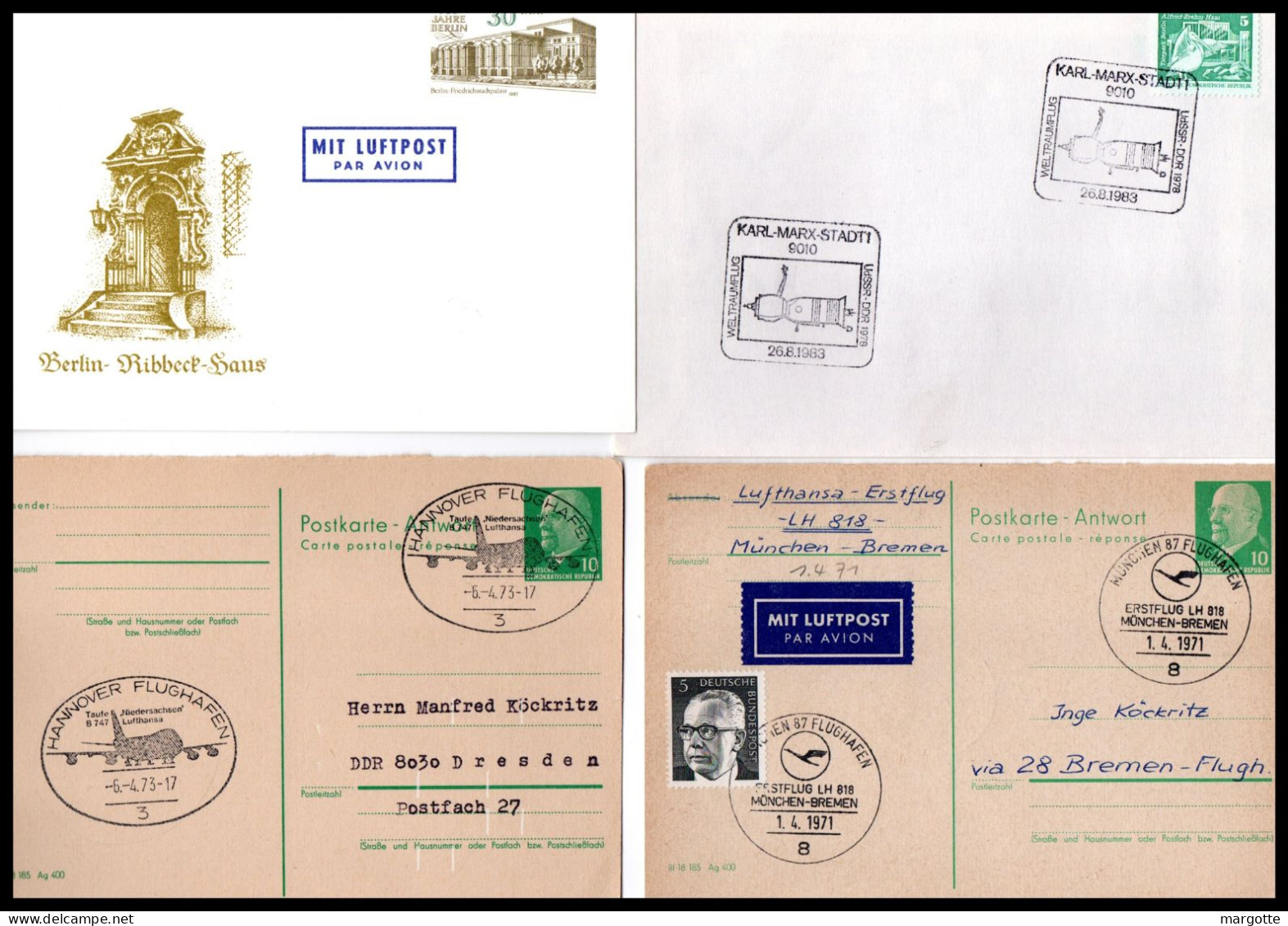 Allemagne DDR  Envoi Postal Lot De 4 - Poste Aérienne