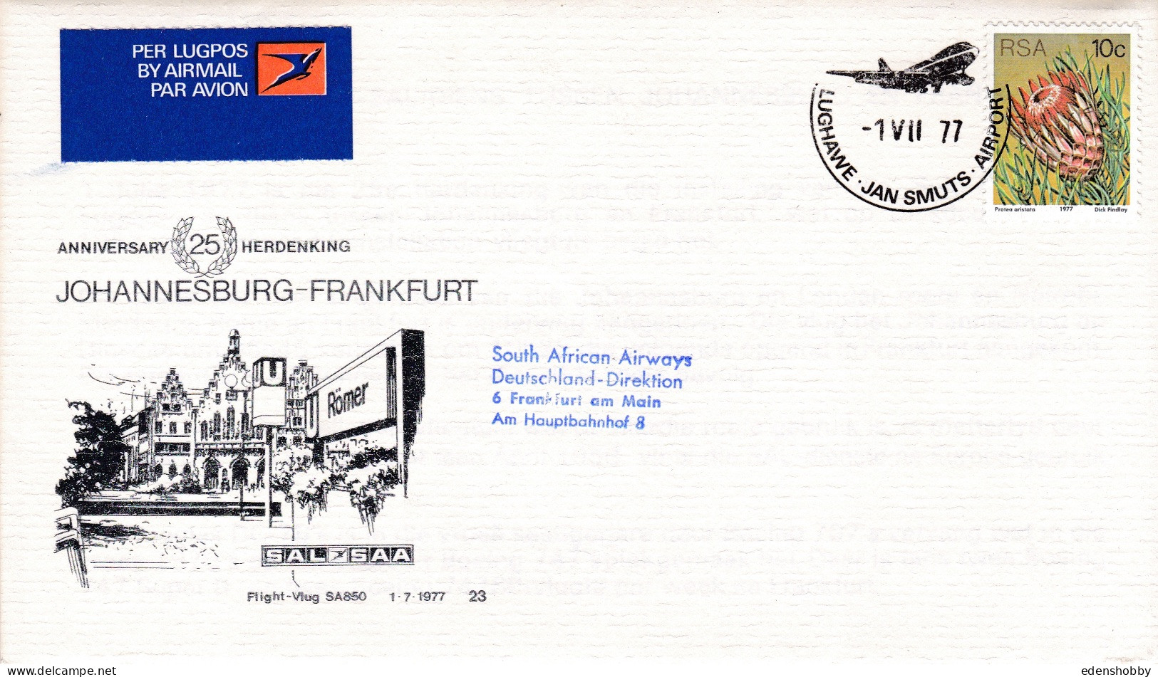 1977 South Africa First Day Covers - 10 Official Commemorative South African Airways Flight Covers With Info Inserts FDC - Lettres & Documents
