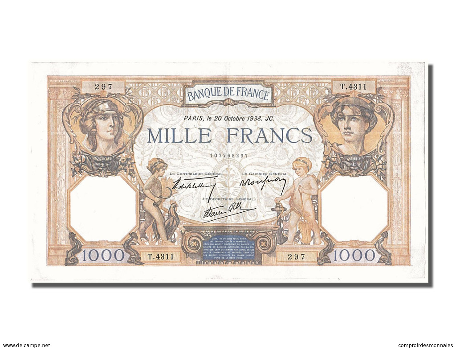 Billet, France, 500 Francs, 1 000 F 1927-1940 ''Cérès Et Mercure'', 1938 - 1 000 F 1927-1940 ''Cérès Et Mercure''