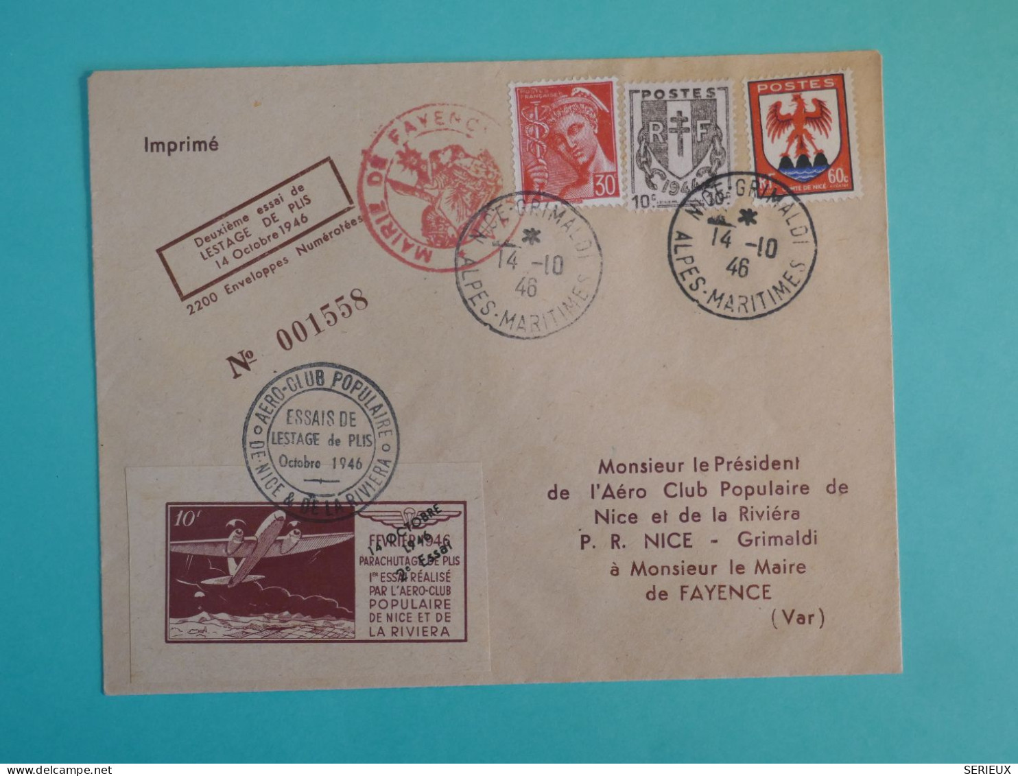 DB19 FRANCE BELLE LETTRE RR +++ 1948 ESSAI DE LESTAGE   +NICE A FAYENCE   +VIGNETTE ++AFF. PLAISANT+++++ - 1927-1959 Cartas & Documentos