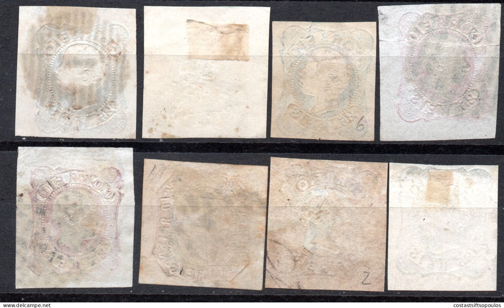 1825. PORTUGAL 32 CLASSIC STAMPS LOT, SOME NICE POSTMARKS. SOME WITH FAULTS. 9 SCANS