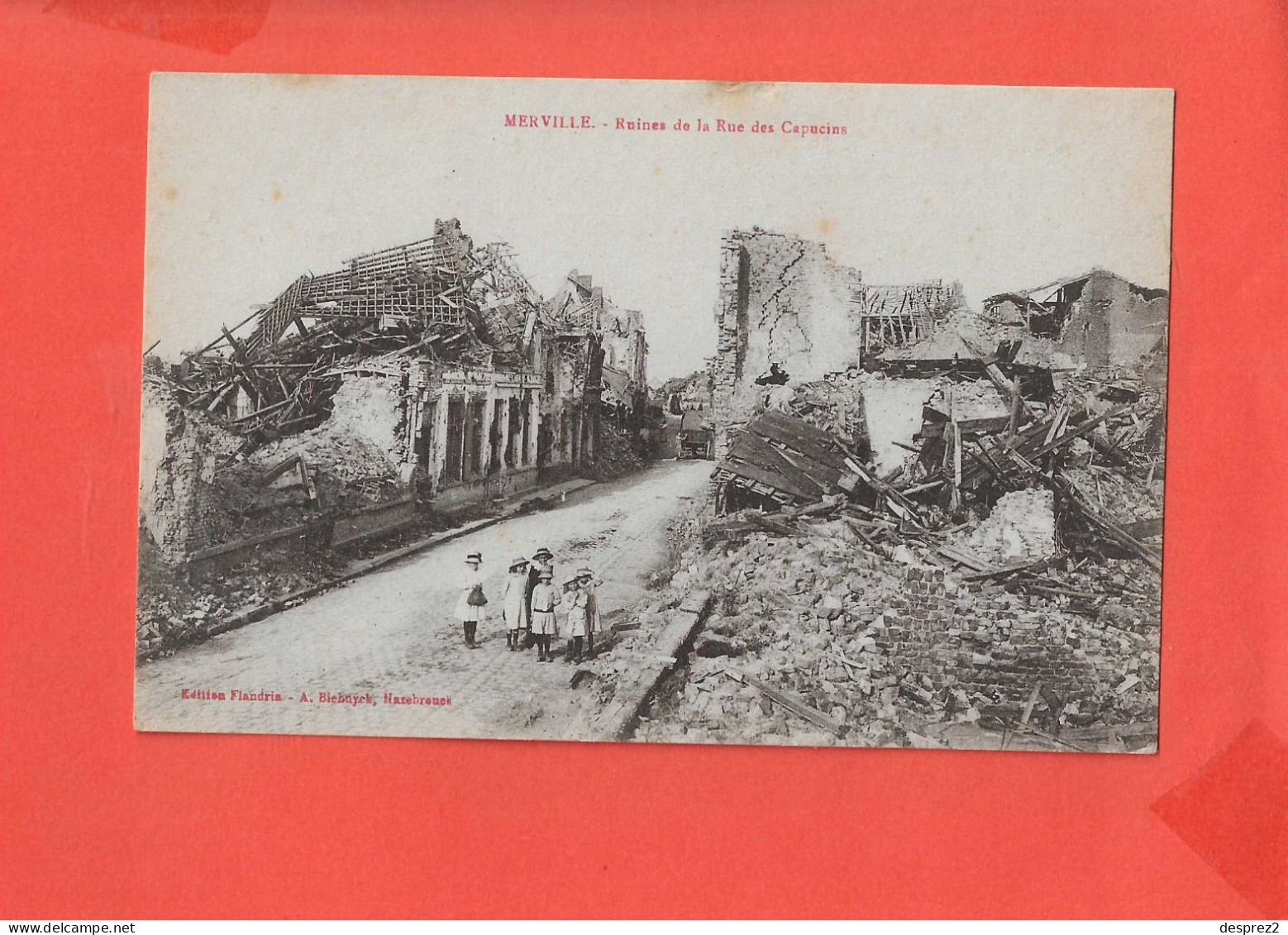 59 MERVILLE Cpa Animée Ruines De La Rue Des Capucins       Edit Flandrin - Merville