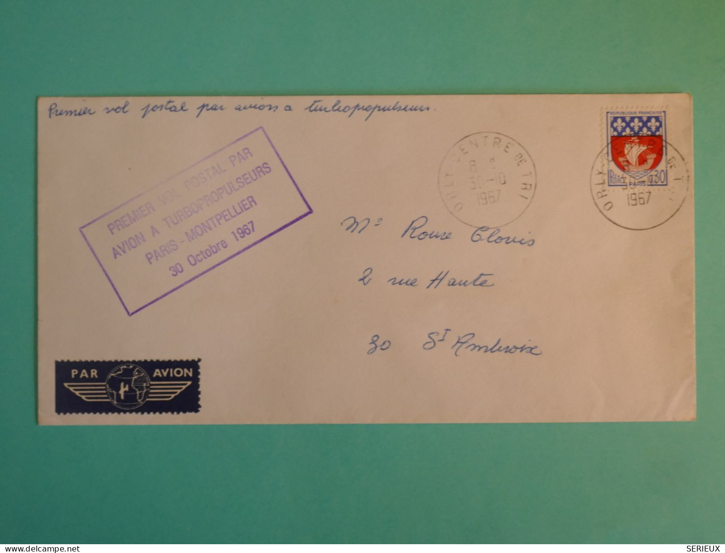 DB19 FRANCE BELLE  LETTRE  +++ 1967  1ER VOL PARIS MONTPELLIER +AFF. PLAISANT+++++ - 1960-.... Briefe & Dokumente