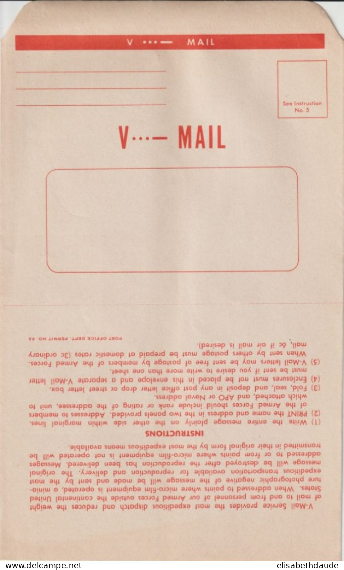 1941/1945 - WW2 - USA - FORMULAIRE VICTORY MAIL (V-MAIL) DESTINE à ETRE MICROFILME AVANT ENVOI (AIRGRAPH) - Storia Postale