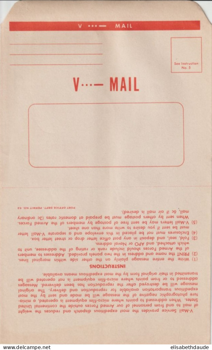 1941/1945 - WW2 - USA - FORMULAIRE VICTORY MAIL (V-MAIL) DESTINE à ETRE MICROFILME AVANT ENVOI (AIRGRAPH) - Briefe U. Dokumente