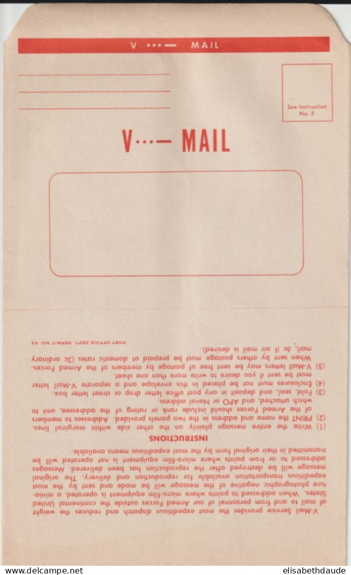 1941/1945 - WW2 - USA - FORMULAIRE VICTORY MAIL (V-MAIL) DESTINE à ETRE MICROFILME AVANT ENVOI (AIRGRAPH) - WW2