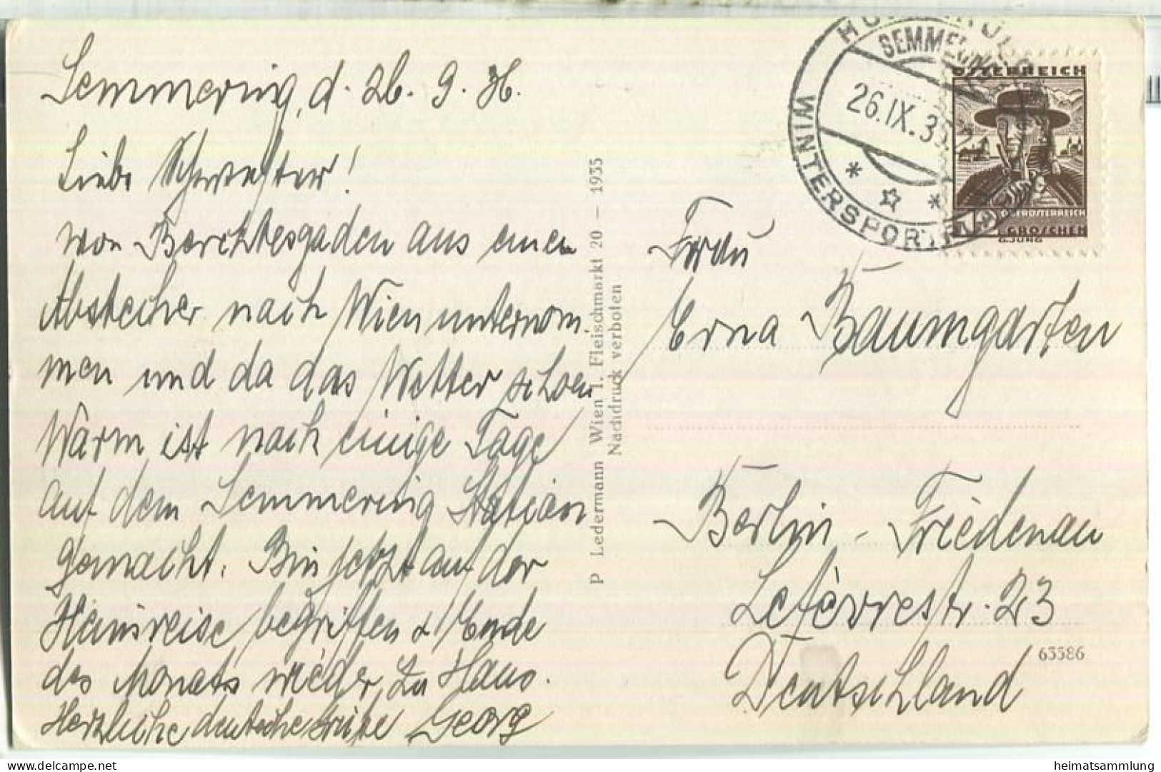 Semmering - Foto-Ansichtskarte - Verlag P. Ledermann Wien 1935 - Semmering