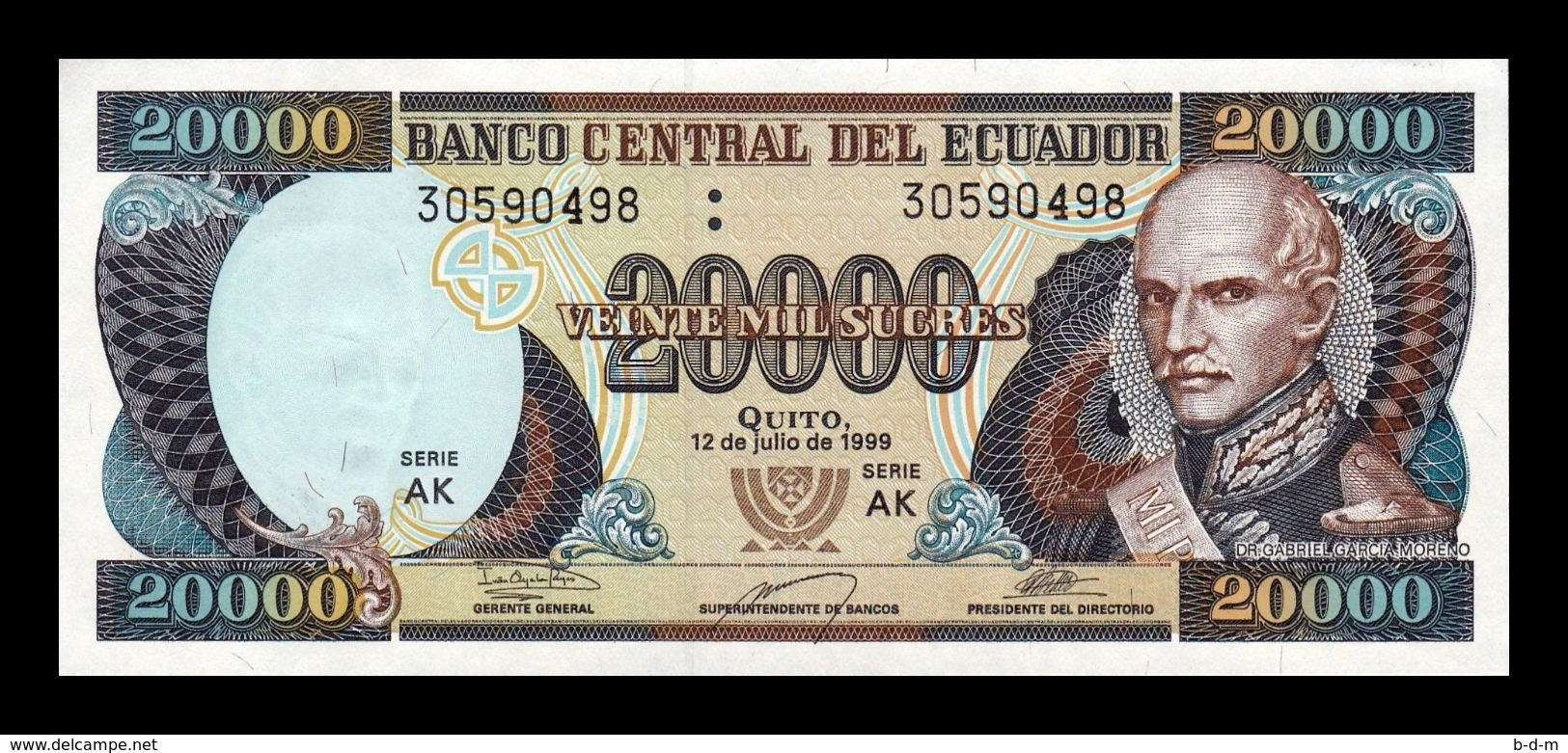 Ecuador 20000 Sucres 12.07.1999 Pick 129f Serie AK Sc Unc - Ecuador